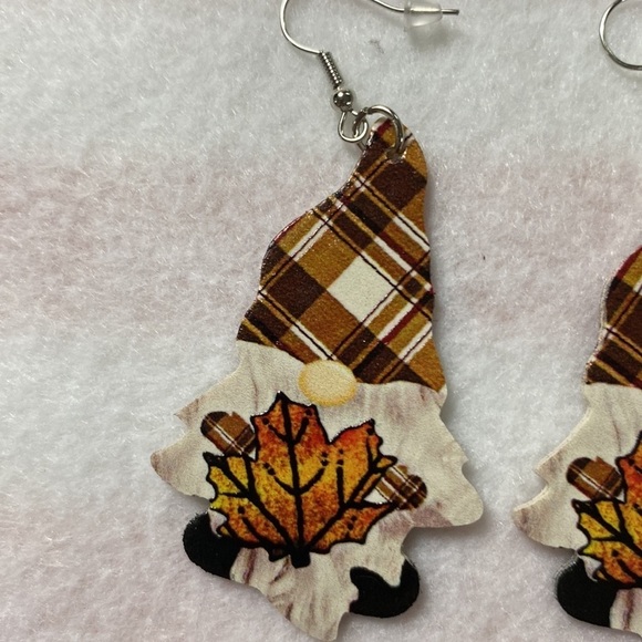 Faux Leather Gnome Shaped Fall Earrings Print both sides (CO) - Picture 3 of 6